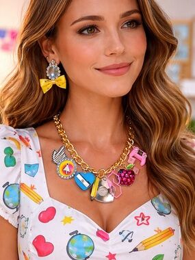 Betsey Johnson | Fun School Xbox Pencil Motif Necklace & Matching Earrings ✏️🍎